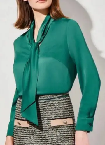 Ming Wang NWT Button Down Emerald Green Tie Long Sleeve Blouse