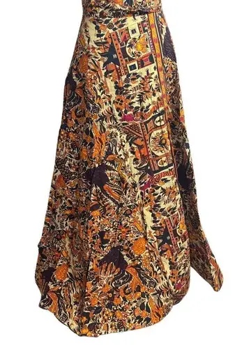 Vintage Khorosho Java Print Garden of Eden Long Exotic Maxi Wrap Skirt One Size Orange Size undefined