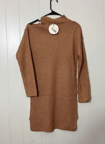 Moral Fiber Women Knit Sweater Brown Dress Cold Shoulder Mock Neck Size M NWT