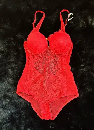 Daisy Fuentes Red Lace Bodysuit - Size Small