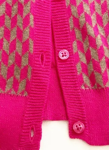 Old Navy  Cardigan Sweater Fuchsia Tan Geo Print Crew Neck Button Front Small NEW