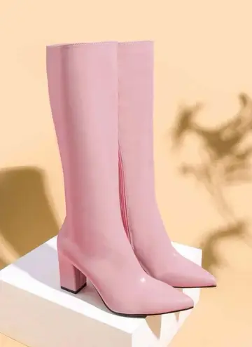 SheIn Baby Pink Chunk Heel Boots