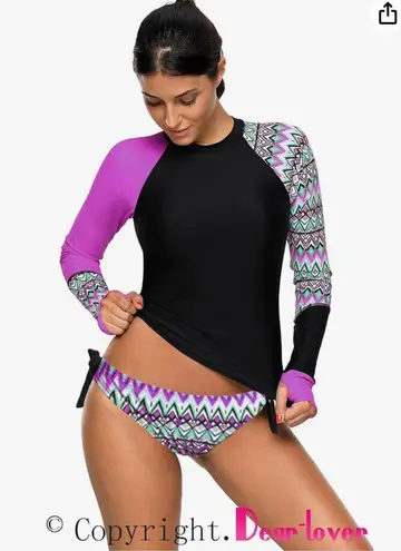 Lopie Women's Long Sleeves Rash Guard Athletic Swim Aztec Tank