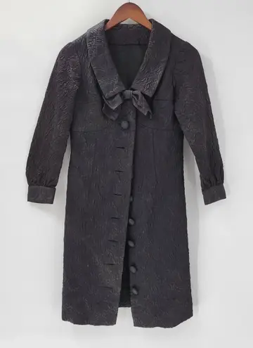 VTG Womens Dress Coat Sm Black Quilted Floral Embellished Puff Sleeve Size 2P