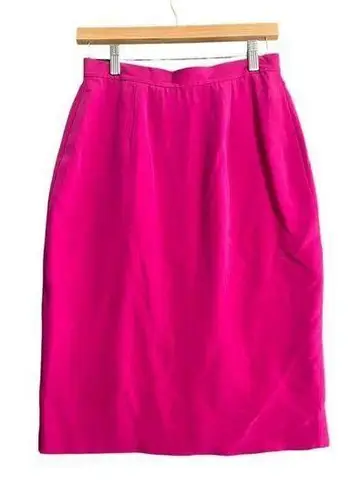 VTG Womens Skirt Size 6 Fuchsia 100% Silk Knee Length Lined Classy Career Work Pink