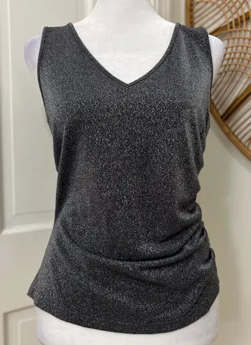 Escada Sz M? Sparkle Metallic Shimmer Ruched Evening Tank Top Luxury Gray Italy Silver Size M