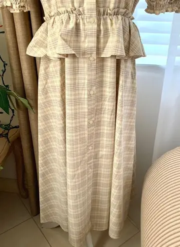 GU (Uniqlo) x Rokh Half Sleeve Shirt Dress in Beige Plaid Check Size M