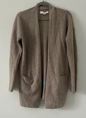 Magaschoni 100% Cashmere Taupe Knit Waterfall Open Cardigan Sweater S