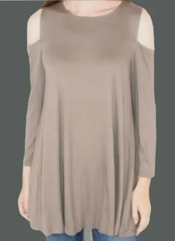 cupio Tunic Cold Shoulder Jersey Knit Tan Sweatshirt Slouchy Swing M