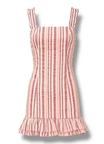 Alexis Brandy Dress Rose Stripe Mini Pink White Ruffle Hem Square Neck Cotton