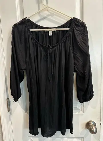 French Laundry Women's Black Tunic Top 1X with Rhinestone Detail