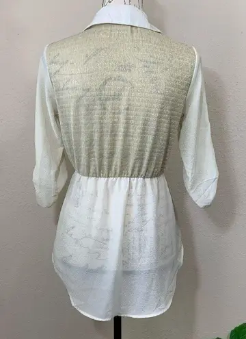 Daytrip  Cream Gold Sheer Button Down Top