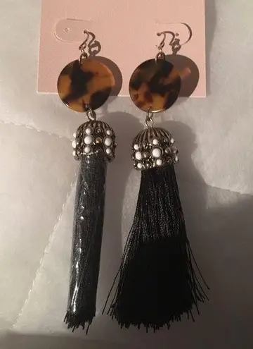 Catherine Malandrino Amber Gold & Black Tassels Earrings, touch f white