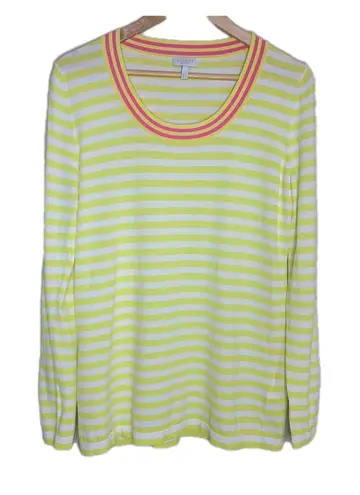 Escada Sport Pull Over Long Sleeve Lightweight Knit Striped Yellow White Large