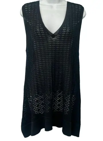 margaret o'leary  Black Mesh V-Neck Swim Cover Up Chevron Tunic Tank Top size S