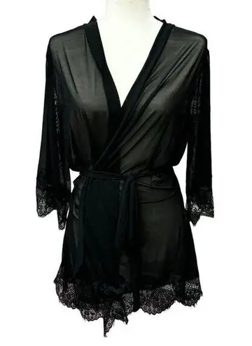 Shirley Of Hollywood Robe Black Mesh & Lace Size L Size L