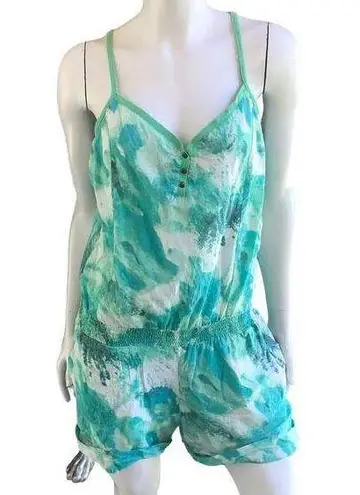 prAna  Sylvia Green Floral Shorts Sleeveless Romper Women’s Size  Medium