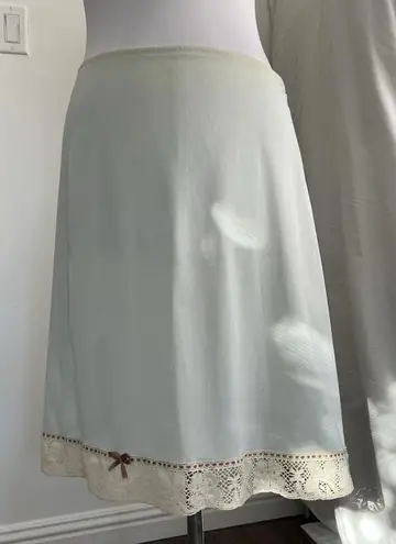 Vintage Fairy Grunge Mint Green Midi Half Slip Skirt with Lace Brown Bow Dainty Size undefined
