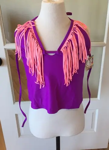 OP Tankini top womens Small Swimsuit purple fringe