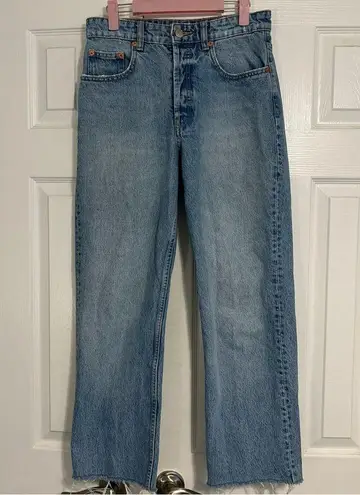 ZARA  High Rise Straight Leg Raw Hem Button Fly Jeans