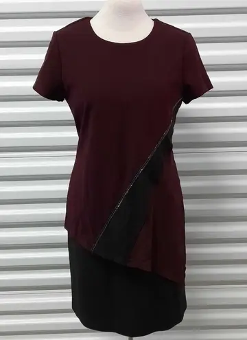 Donna Karan Top Blouse Women's Small Burgundy Beaded Short Sleeve