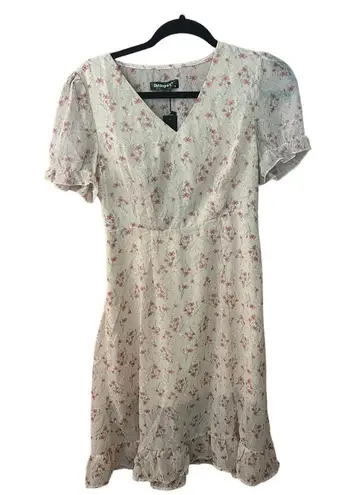 Allegra K NWT Peasant Floral Dress V Neck Ruffles Tiered Puff Sleeves Small-flaw
