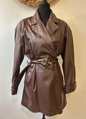 Spiegel Vintage Together Genuine Leather Short Trench Coat Brown Size Medium