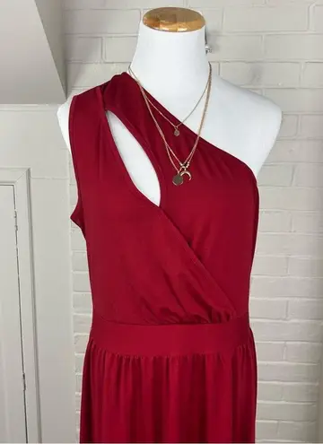 NWT BTFBM Red Stretchy One Shoulder Cut Out Leg Slit Maxi Dress Size L Size L