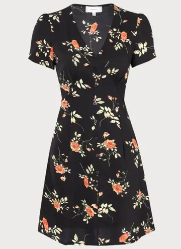 Rihoas Black V Neck Floral Button Up Mini Dress Size M