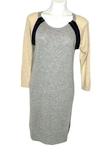 Club Monaco Knit Sweater Color Block Dress Grey Cream Navy Size Medium Zipper