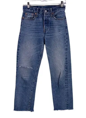 Levi's  Wedgie Button Fly High Rise Light Wash Raw Hem Busted Knee Jeans Size 25