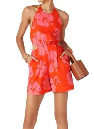 STAUD Women's Size 8 Red Floral Georgia Backless Romper Shorts