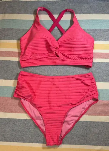 NWOT Bright Pink Textured Bikini Set