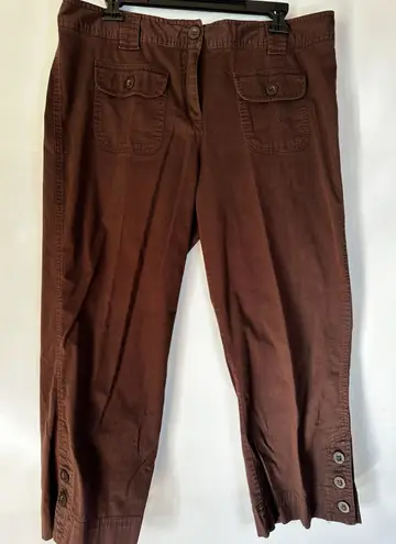 Style & Co Women’s Brown Cropped Pants Size 14 Stretch Button Hem Pocket Detail
