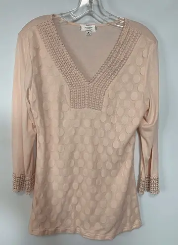 Shannon Ford New York Womens Sweater V Neck Circle Quarter Sleeve Pink Medium Pink