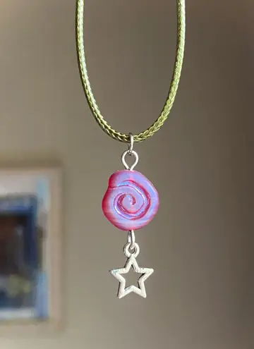 Handmade unique retro vintage chic fairy boho style necklace w/ quality Czech glass swirl bead & star 🌀🍃💛