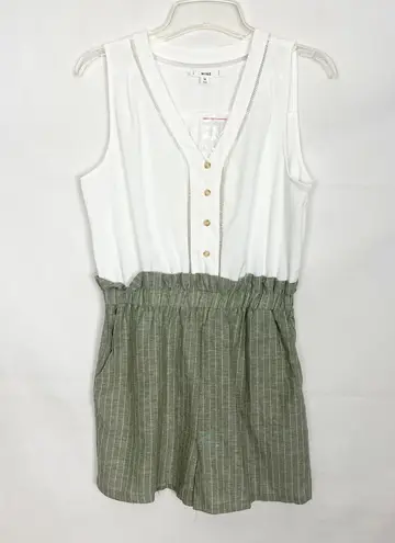 Mine Linen Blend Sleeveless Color Block Romper Size Medium White