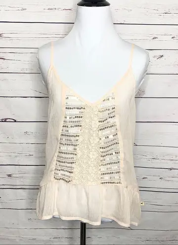 Hollister  Sheer Cream Sequin & Lace Ruffle Trim Peasant Tank Top Size Small - Image 7