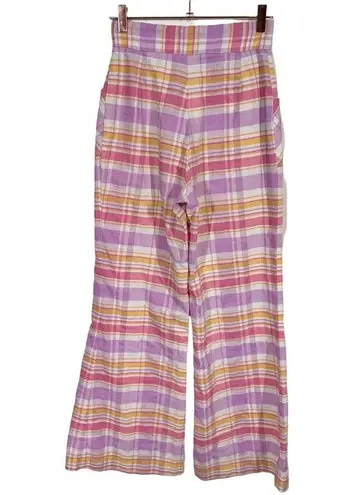 True Vintage 60s 70s Seersucker Plaid High Waisted Wide Leg Bellbottom Pants Pink Size XS