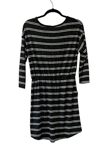 Moa Moa SWEATER DRESS Womens SM Black White Striped Knit Pockets Tie Waist Belt