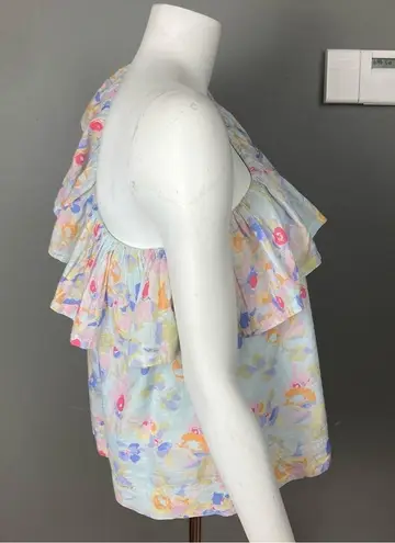 Something Navy Revolve  one shoulder top pastel ruffle floral print size medium