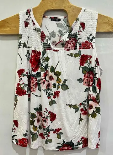 PaperMoon Floral Tank Top Smocked V-Neck Sleeveless Casual Blouse 3X