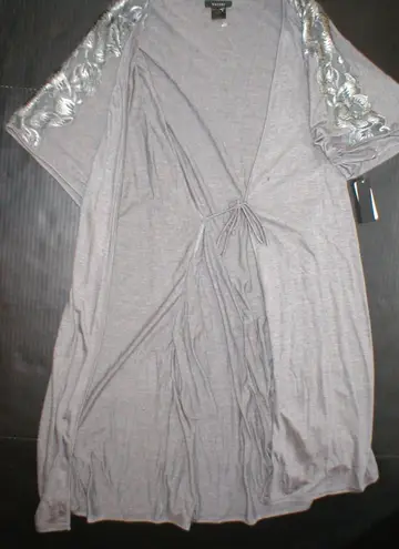 Natori NWT New Padma Gray Wrap Robe Womens S Very Soft Solid Jersey Pockets Lace - Image 1