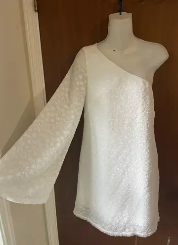 C/MEO COLLECTIVE white Static Space Long Sleeve Mini Dress