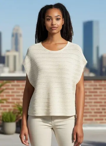 AGB Knitted Vest Ivory NWT SZ MED Oversized Open Weave Office Chic Boho Preppy