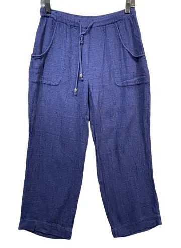 Soft Surroundings Pants Womens XS Petite Blue Linen Blend Pull On Crop Coastal