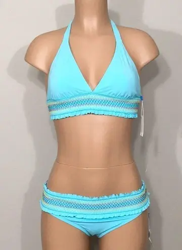 Bleu Rod Beattie  aqua smocked bikini top. 12. NWT