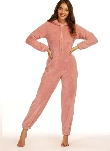 Zip Up Hooded Teddy Jumpsuit with Ears Black