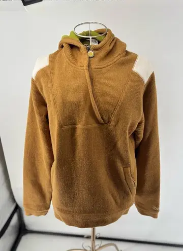Burton VINTAGE Women Sweatshirt Tan Ribbed Hoodie Wool Blend 1/4 Zip Size Large