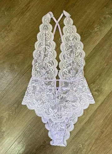 Dreamgirl Purple Lace Lingerie Bodysuit Sheer ~ Size Large